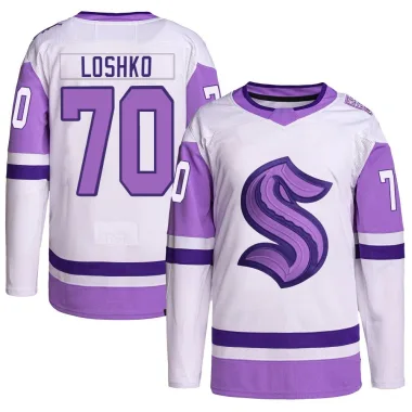Authentic Andrei Loshko White/Purple Seattle Kraken Hockey Fights Cancer Primegreen Jersey - Men's
