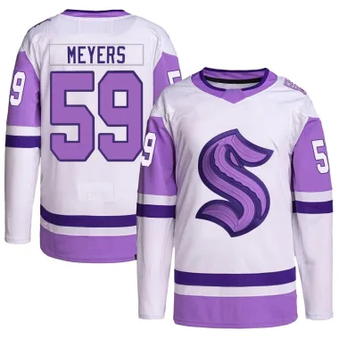 Authentic Ben Meyers White/Purple Seattle Kraken Hockey Fights Cancer Primegreen Jersey - Men's