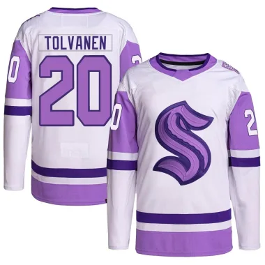 Authentic Eeli Tolvanen White/Purple Seattle Kraken Hockey Fights Cancer Primegreen Jersey - Youth