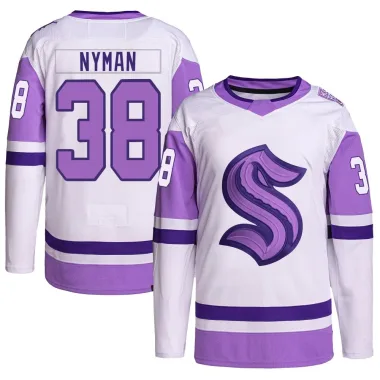 Authentic Jani Nyman White/Purple Seattle Kraken Hockey Fights Cancer Primegreen Jersey - Men's