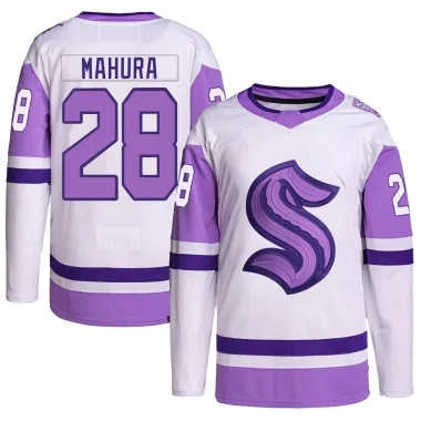Authentic Joshua Mahura White/Purple Seattle Kraken Hockey Fights Cancer Primegreen Jersey - Men's