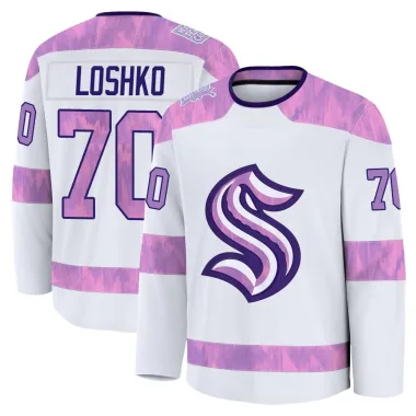 Premium Andrei Loshko White Seattle Kraken 2024 Hockey Fights Cancer Practice Jersey - Men's
