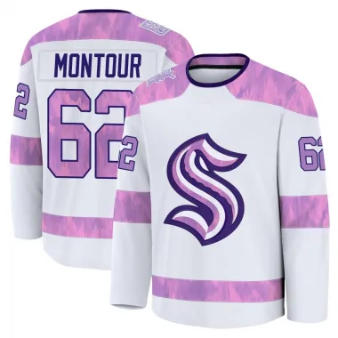 Premium Brandon Montour White Seattle Kraken 2024 Hockey Fights Cancer Practice Jersey - Men's
