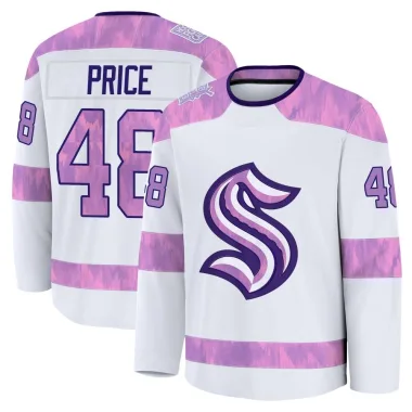 Premium Caden Price White Seattle Kraken 2024 Hockey Fights Cancer Practice Jersey - Youth