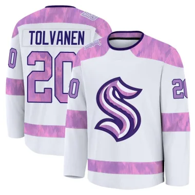 Premium Eeli Tolvanen White Seattle Kraken 2024 Hockey Fights Cancer Practice Jersey - Men's