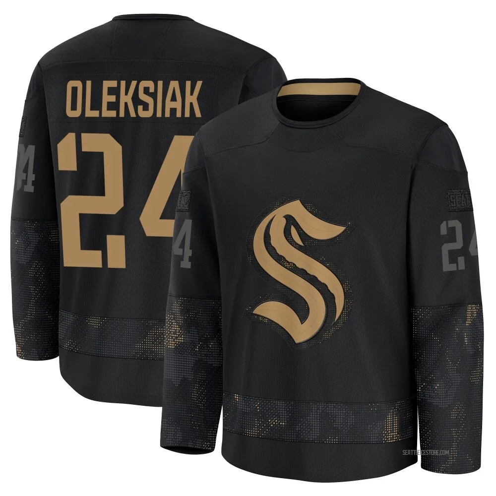 Premium Jamie Oleksiak Black Seattle Kraken 2024 Military Appreciation Practice Jersey - Men's