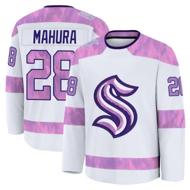 Premium Joshua Mahura White Seattle Kraken 2024 Hockey Fights Cancer Practice Jersey - Youth