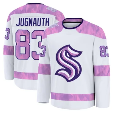 Premium Tyson Jugnauth White Seattle Kraken 2024 Hockey Fights Cancer Practice Jersey - Men's