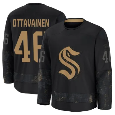 Premium Ville Ottavainen Black Seattle Kraken 2024 Military Appreciation Practice Jersey - Men's