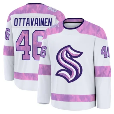 Premium Ville Ottavainen White Seattle Kraken 2024 Hockey Fights Cancer Practice Jersey - Youth